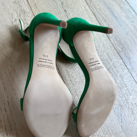 L’AGENCE Green Real Leather and Velvet Heels NWOT - Picture 2 of 11